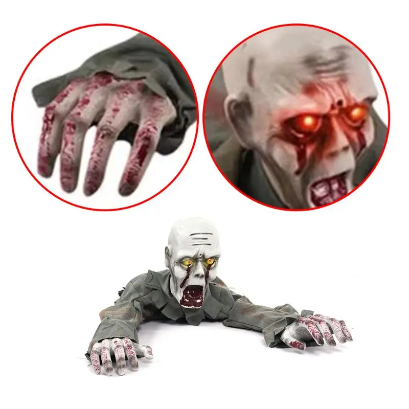 Scary Halloween Crawling Electronic Creepy Bloody Zombie with LED Eyes Haunted House Props Decoration