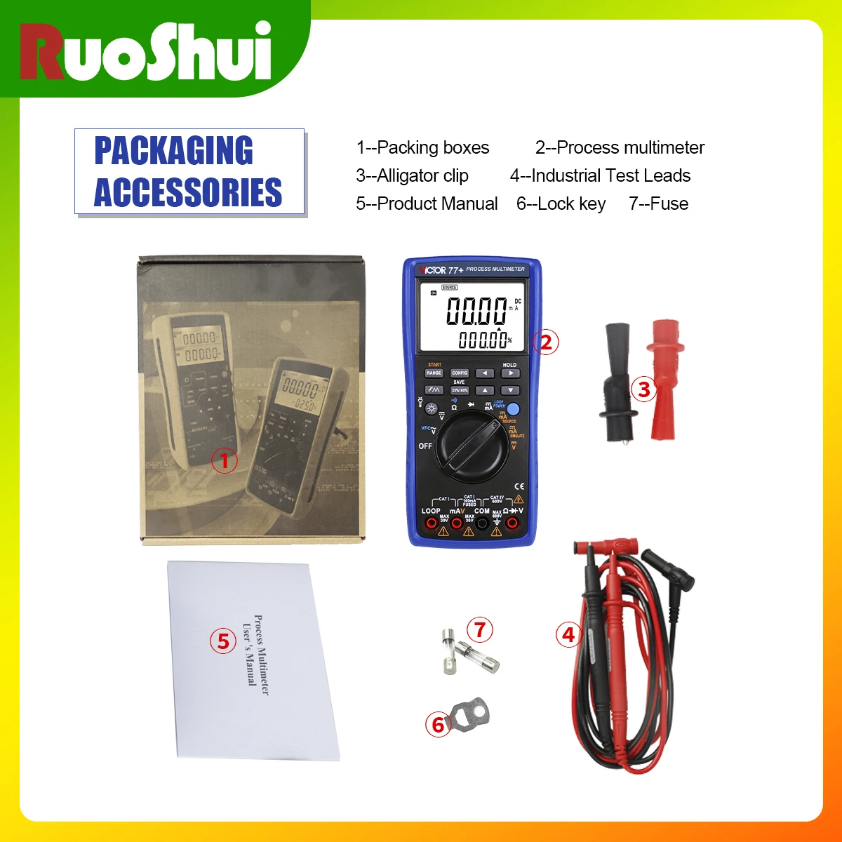 VICTOR 77+ Process Multimeter 2 in 1 4-20mA Signal Output Multimeter Process Signal Source 0.2% Accuracy 22mA 24V Source