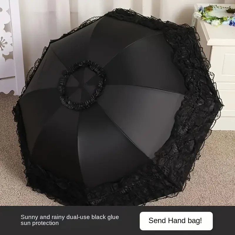 Lace Sun Umbrella Anti-UV Protection Thickened Black Glue Sun Rain Dual Use Sunshade Portable Umbrella Princess Female Parasol