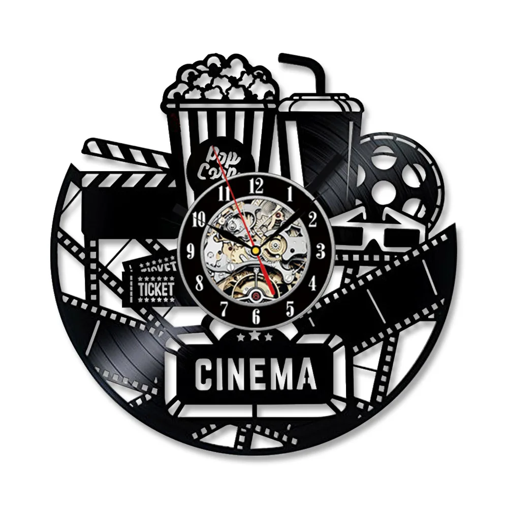 Creative Hollow Out Movie Popcorn Vinyl Record Style Plastic Wall Clock Electronic Gift