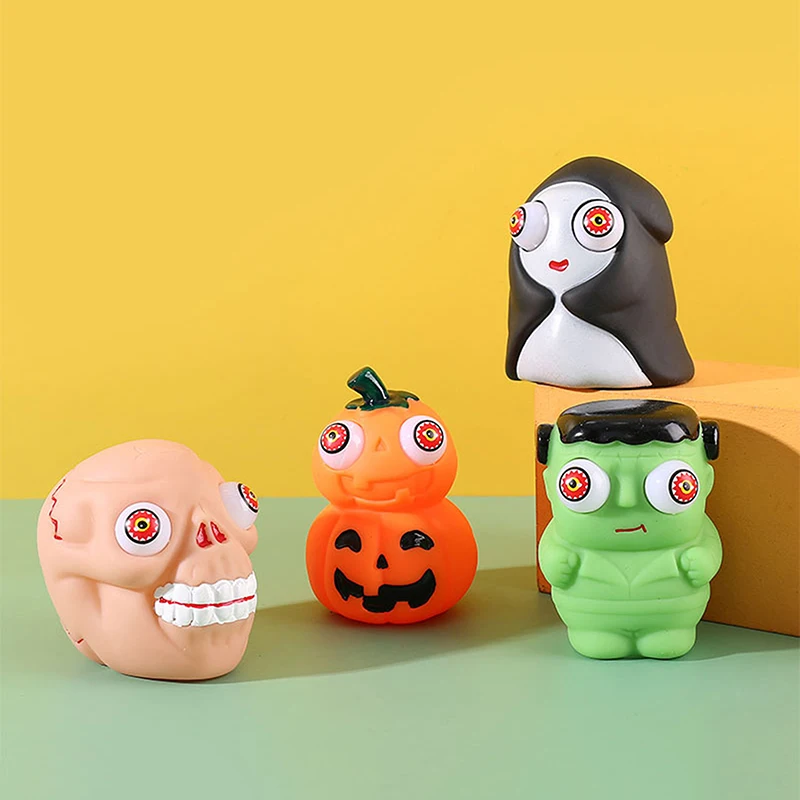 Sensory Toys Halloween Eye-popping Toy Slow Rebound Relief Stress Pumpkin Ghost Head Squeeze Toy Gift For Kids Adults