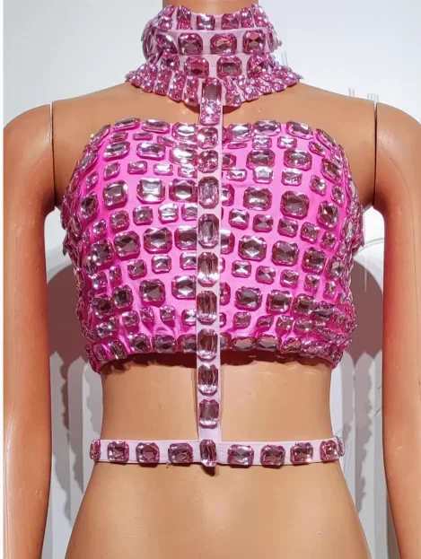 Diamond Hollow Short Dress DJ Singer Dance Team Stage Party Prom Performance Costume Event showgirl dance outfit