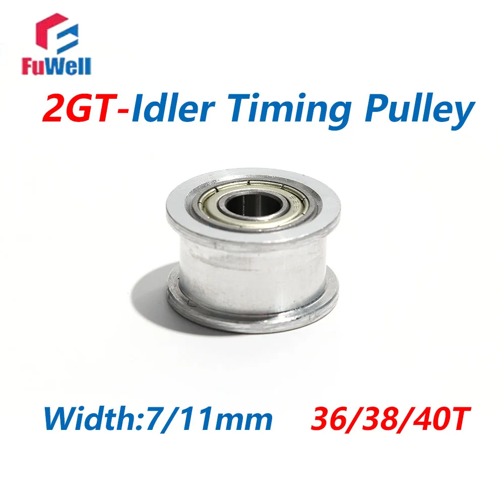 FuWell 2GT 36T 38T 40T Teeth Synchronous Timing Idler Pulley Bore 3-15mm With Bearing Belt 3D Printer Accessories Without Teeth