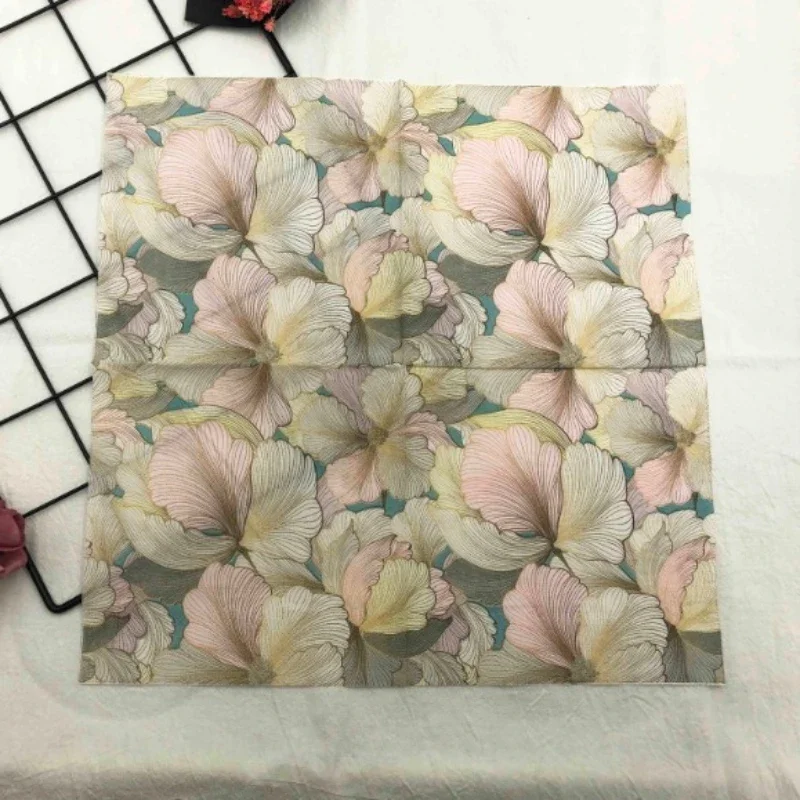 Colourful Printed Napkins Three-dimensional Flowers Square Napkins Wedding Hotel Party Folding Facial Tissues 20pcs/pac 33*33cm