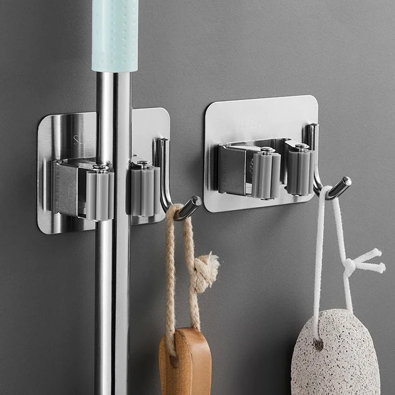 Home Storage Rack Bathroom Suction Hanging Pipe Traceless Hooks Wall Mounted Mop Organizer Holder Waterproof Broom Hanger