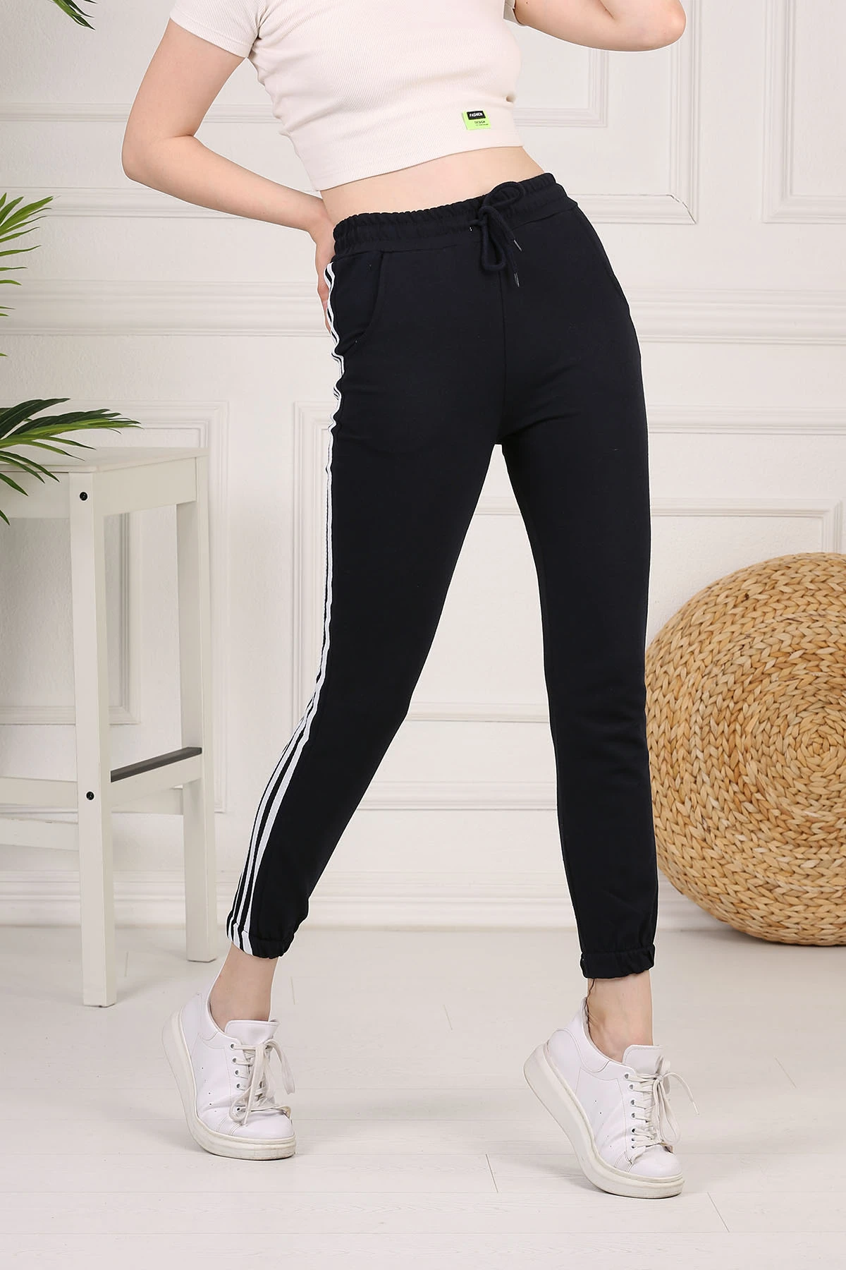 Yanı Stripe Sweatpants E-Black