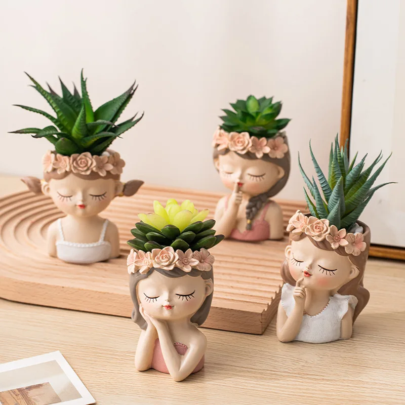 Cute Girl Flower Pot for Succulents, Decorative Planters Girls Portrait Garden Pots for Home Decor Desktop Ornament