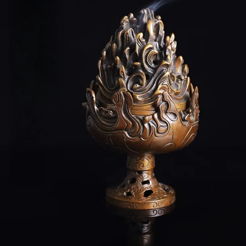 Quemador de Incienso Grande de Cobre para el Hogar, Quemador de Incienso Vertical para Sala de Estar con Fragancia de Sándalo, Decoración para el Hogar