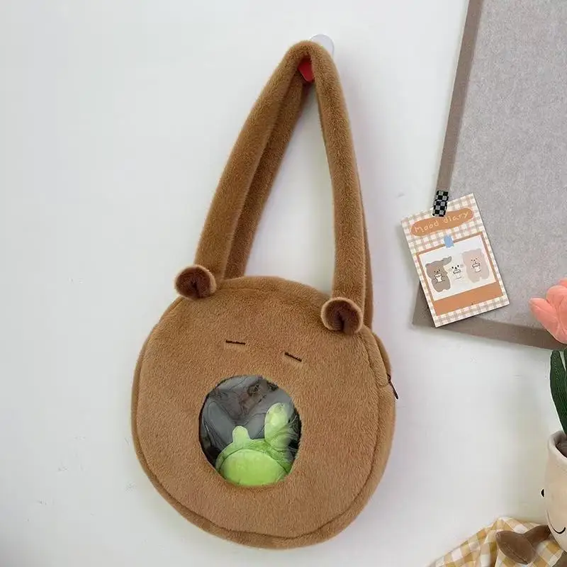 Adorable Capybara Backpack with Leash Fluffy Capybara Stuffed Animals Doll Backpacks Leash Casual Bag for Kids Girls Women