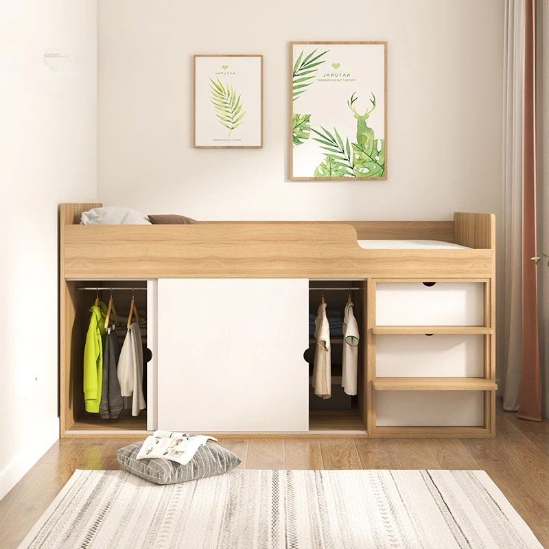 Customized small apartment single plus high box bed simple multi-function high and low bed under cabinet integrated bed