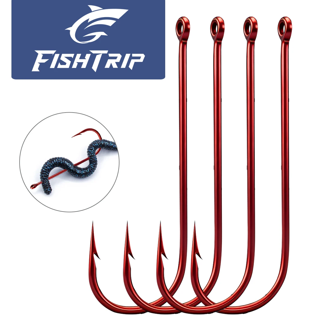 FishTrip Red Aberdeen Hooks 50-100pcs Long Shank Hook Barbed Sea Fishing Hook High Carbon Steel Carp Jig Worm Hook Freshwate