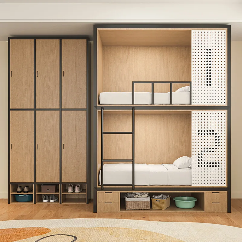 Factory Direct Supply Wooden Apartment Bunk Beds for Youth Low Capsule Hostel & Game Hotel Furniture