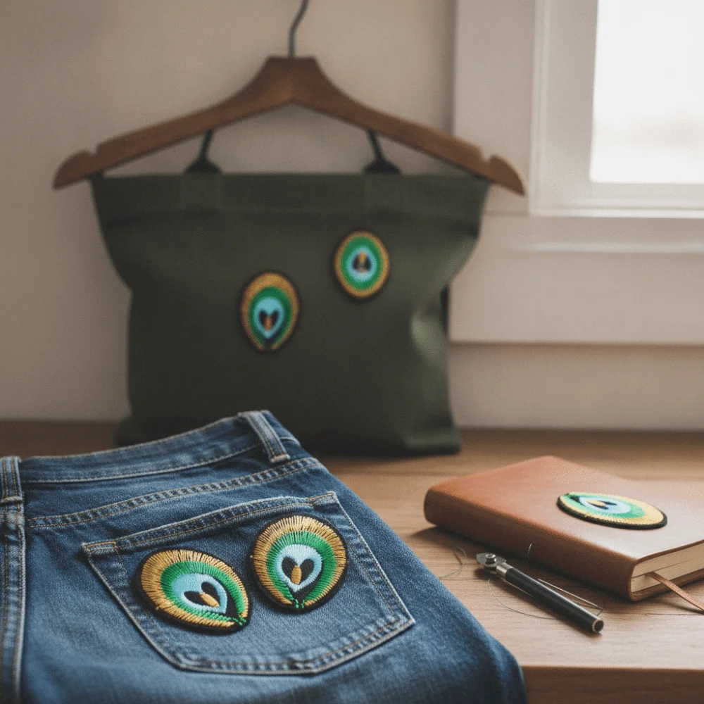 20pcs Peacock Feather Shape Embroidered Fabric Patches Sew On/Iron On Green Sew On Patch Applique Iron On Patch Applique