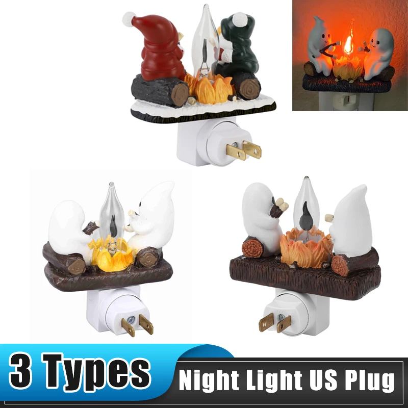 3 Types Santa Campfire Nightlight Santa Night Light Halloween Ghost Campfire Fire Marshmallow Night Light Flickering Nightlight