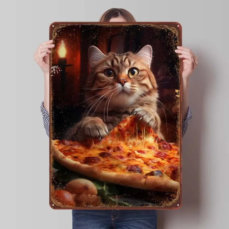 Pizza Katze rostiges Essen Metall Poster Vintage Dekor Retro Metall Zinn Zeichen für Restaurant Home Küche Wand kunst Dekoration Kaffee Bar