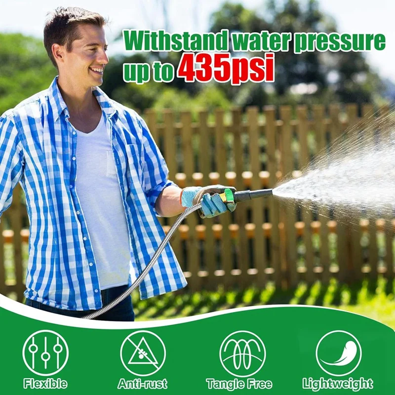 Short Garden Hose, Metal Leakproof Leader Hose, 304 Stainless Steel Flexible Hose For Outdoor Garden Watering Easy Install 3Ft