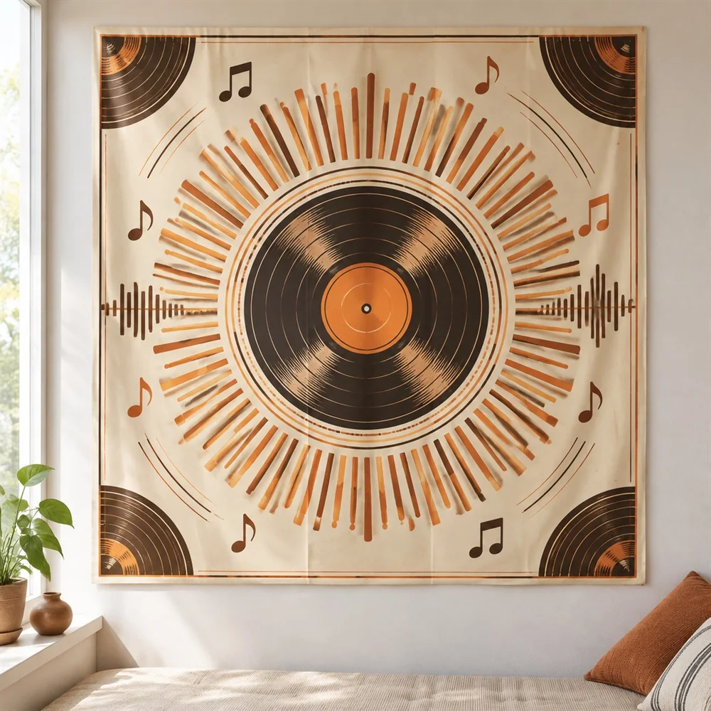 VIKAMA Vinyl Record Music Tapestry Wall Hanging, Retro Aesthetic Room Decor Wall Art Tapestries for Living Room Bedroom Office