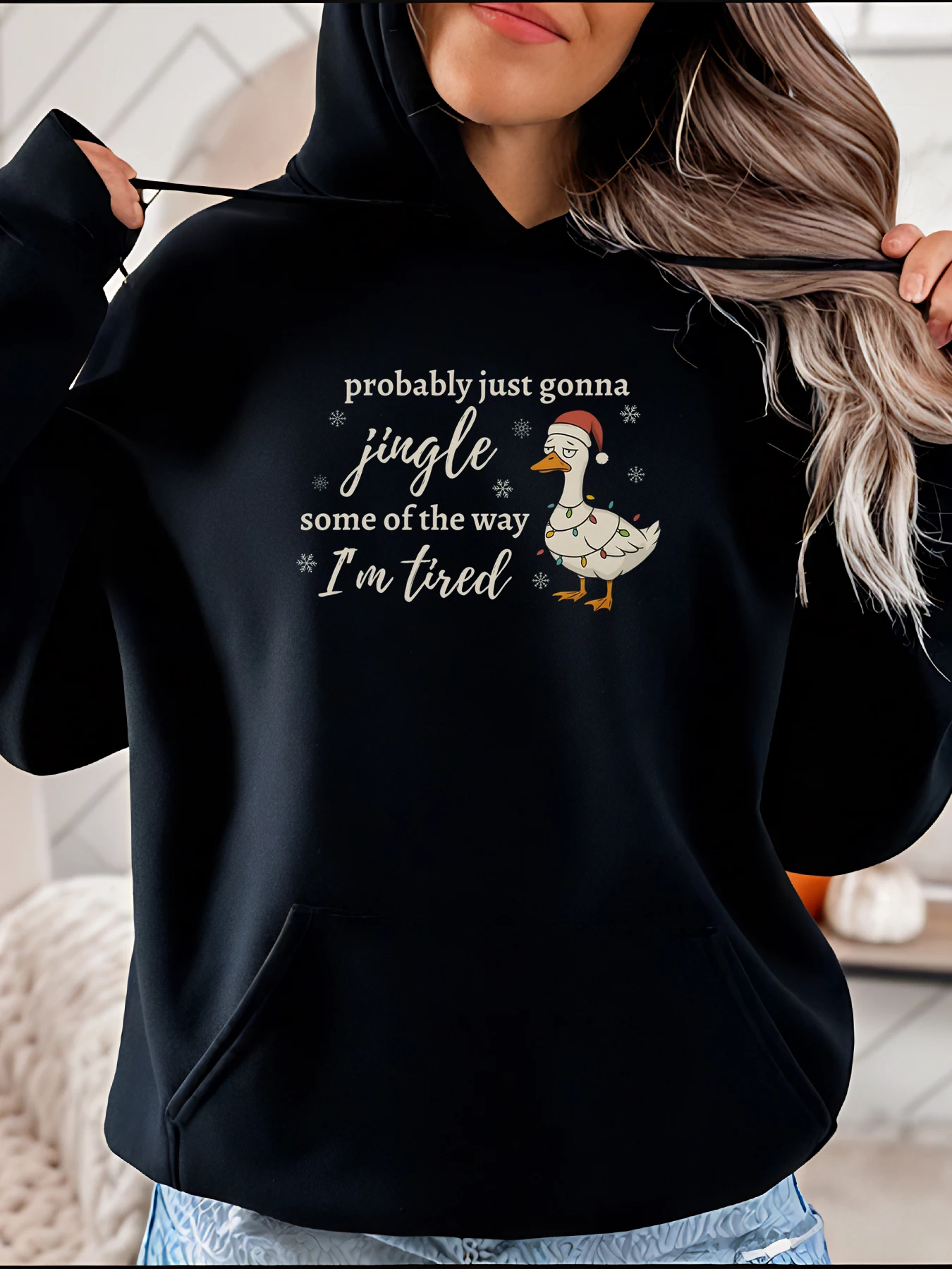 

Толстовка с капюшоном с рождественским принтом в виде утки, повседневный праздничный стиль, шляпа Санта-Клауса и подсветка, женская уютная зимняя одежда