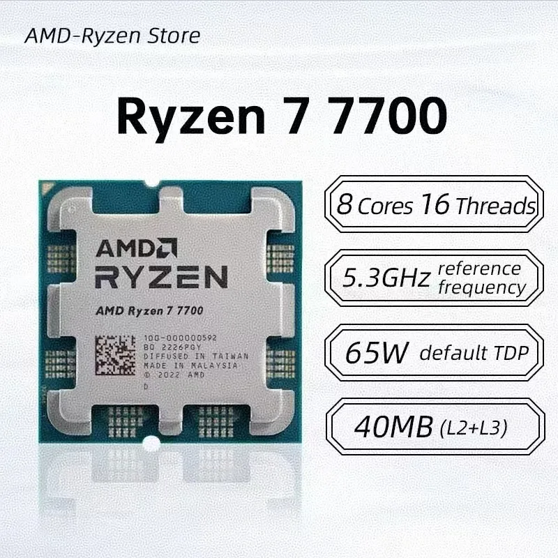 AMD Ryzen 7 7700 Socket AM5 DIY Gaming CPU 8-Core 16-Thread 5.3GHz Unlocked Processor Without Cooler