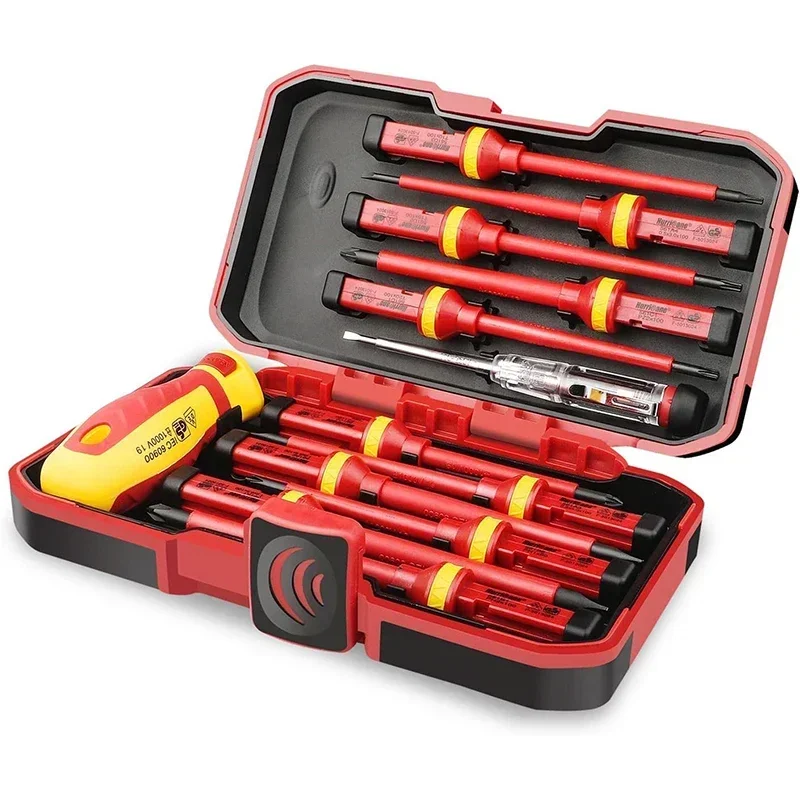 

13pcs 1000V VDE Insulated Screwdriver Electrician Repair Tool Kit Magnetic Screw Driver Slotted Phillips Pozidriv Torx Cr-V Bits