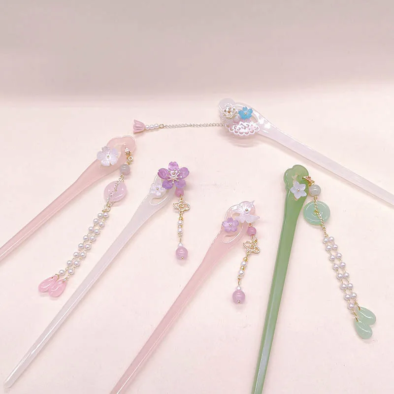 Заколка для волос из ацетата с цветочной кисточкой, женская заколка для волос в древнем стиле, заколка для волос, головной убор Hanfu и аксессуар для волос