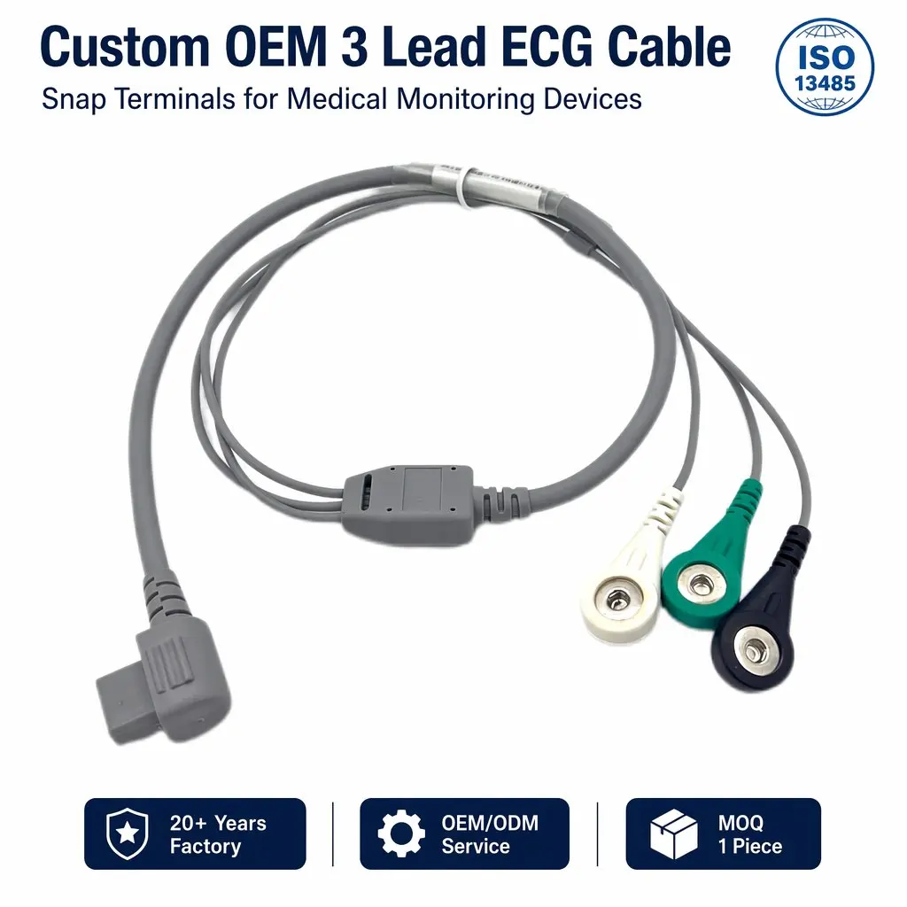ECG Cable 3-Lead Snap One Piece - Adult TPU - Model 0010