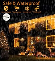 Christmas Decorations 2025 Solar Led Icicle Curtain Lights Outdoor 8 Modes Waterproof Solar Powered String Lights New Year 2025