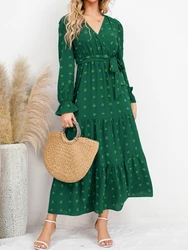 Boho Long Dress Women Autumn Long Sleeve Maxi Dress Female Elegant Loose A Line Dress Ladies Vintage Casual Holiday Midi Dress