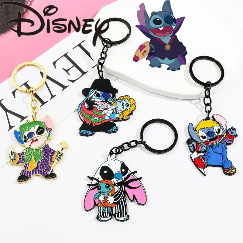 New Disney Cartoon Stitch Enamel Keychain Accessories Anime Cos Jack Chucky Joker Key chains for Women Men Kids Halloween Gifts