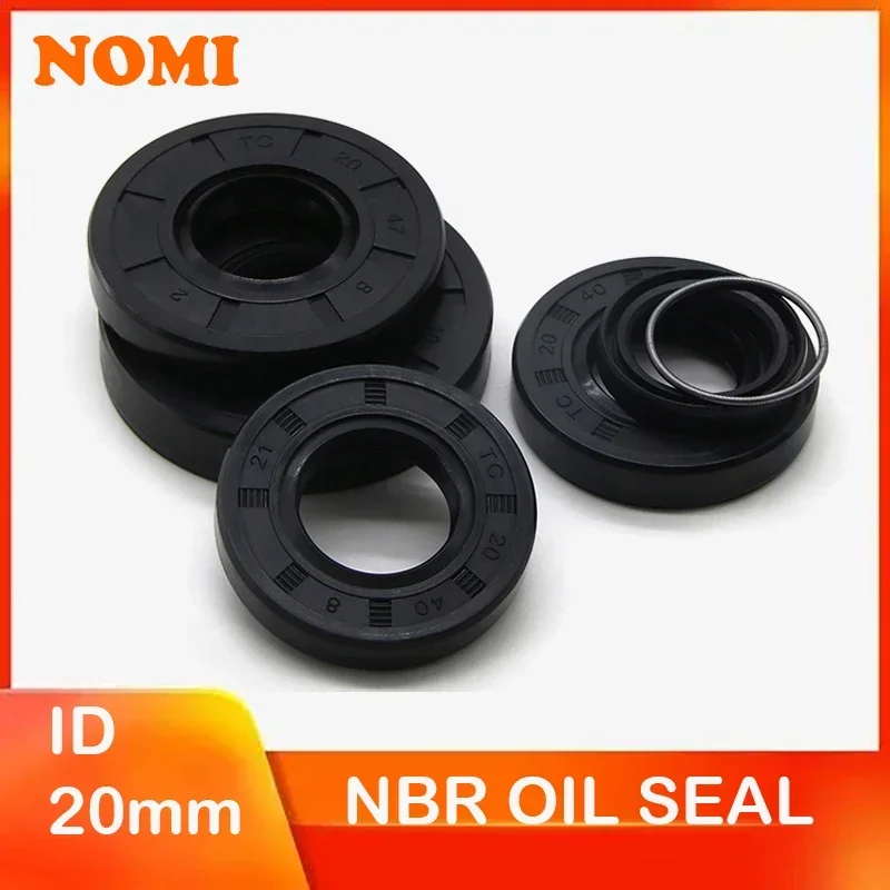 ID 20mm NBR Oil Seal TC-20*27/28/30/32/34/35/37/38/40/42/45/47/50/52*5/6/7/8/10/12mm Nitrile Rubber Shaft Double Lip 2/5pcs