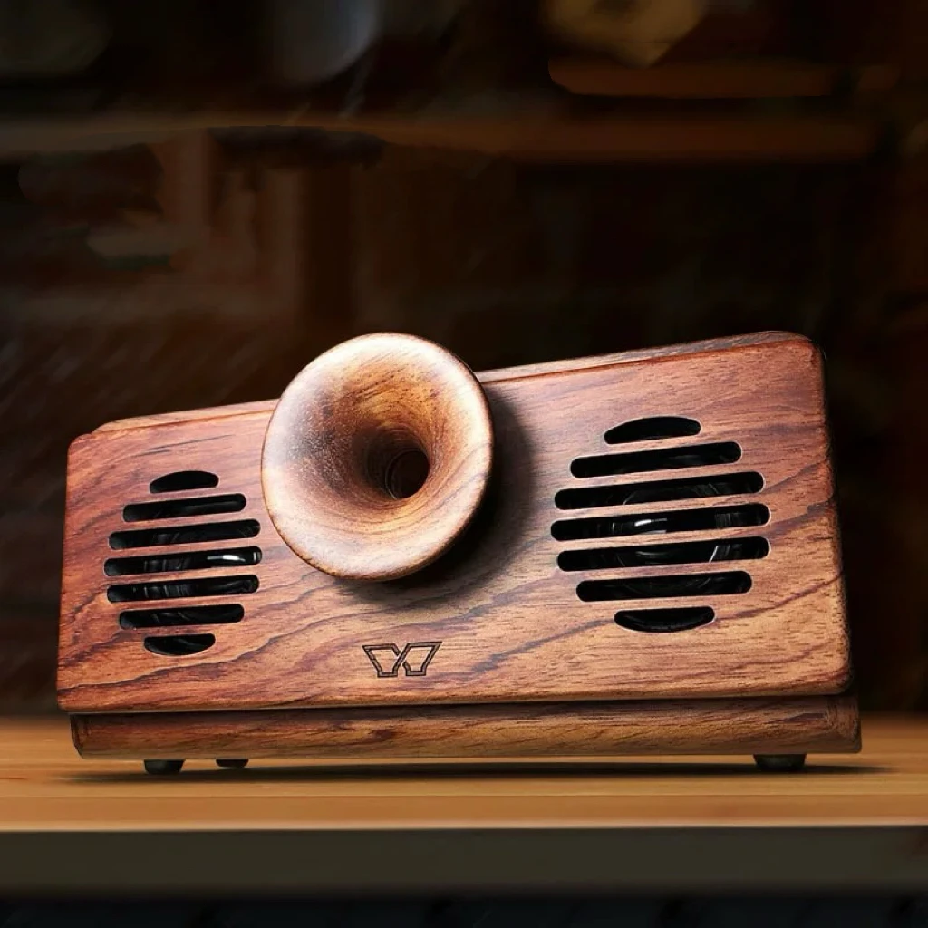 Altavoz de madera maciza de nogal, tarjeta enchufable de audio Bluetooth inalámbrica de alta calidad, radio 3,5, doble uso para el hogar y al aire libre