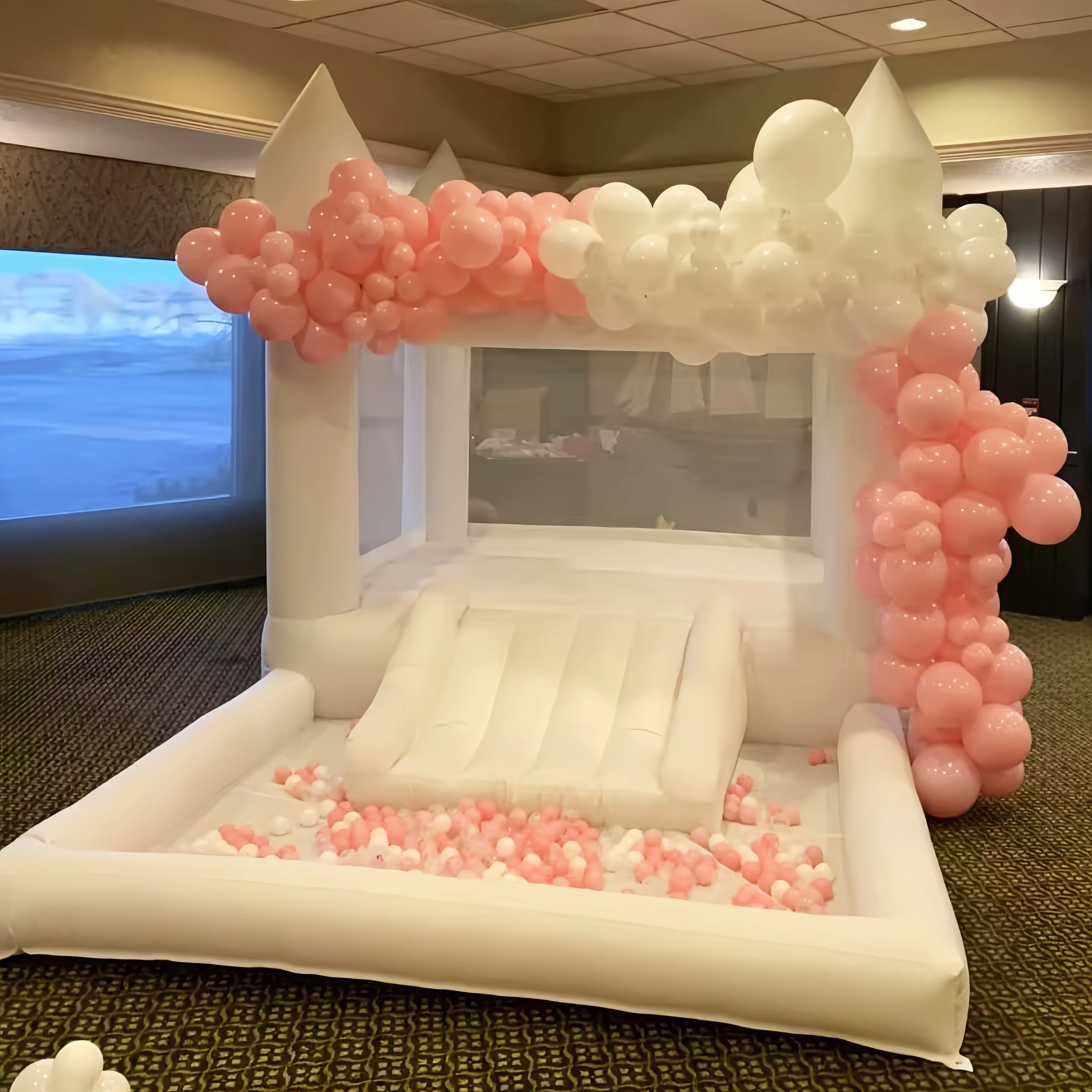 

Белые надувные прыгающие домики, гигантский прыгающий замок 4 м с мячом, бассейн, событие, детский день рождения, надувной замок на открытом воздухе