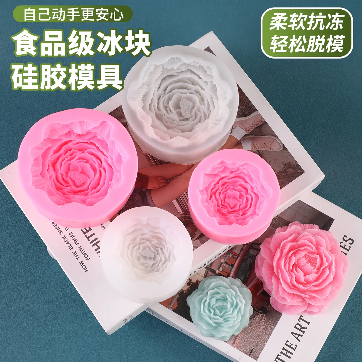 قالب شمع ثلاثي الأبعاد بحجم زهرة الفاوانيا قالب من السيليكون قالب من السيليكون قالب تزيين الشموع العطرية