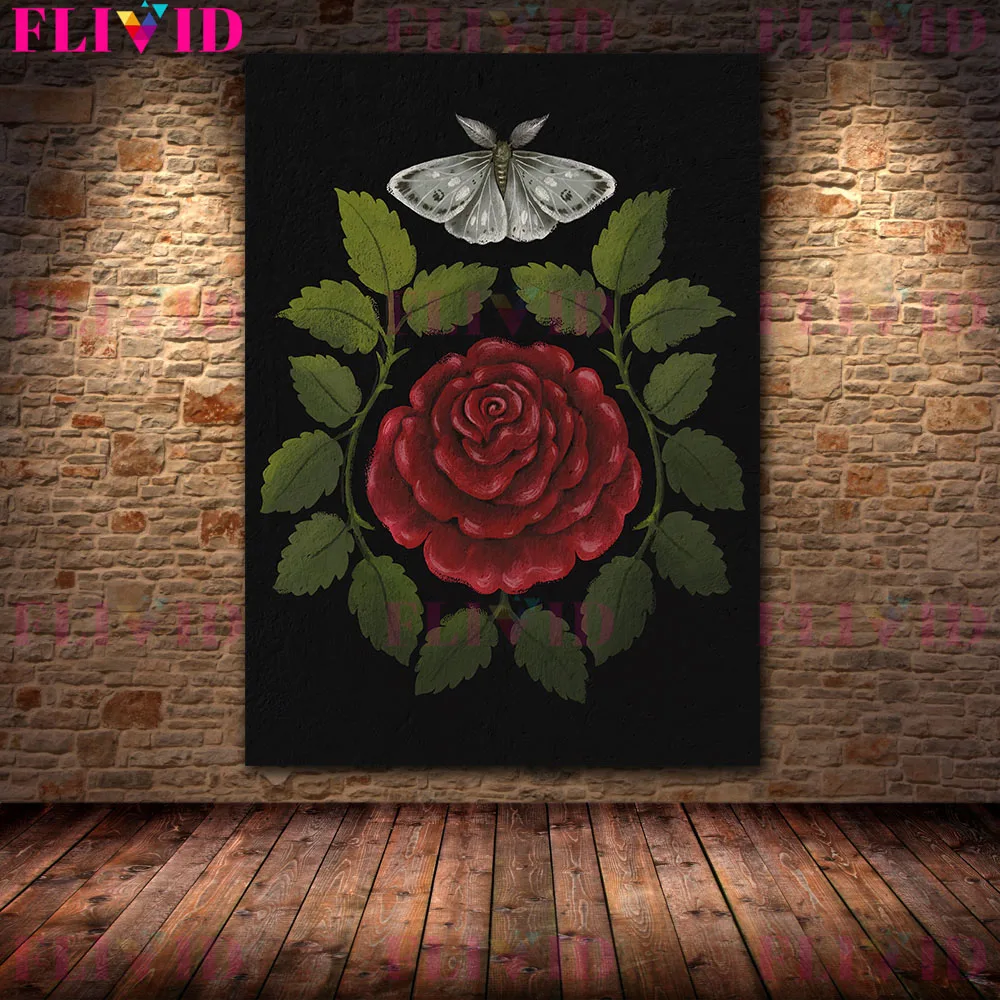 Moon Witchcraft,Moths,Bat Brides,Ghosts And Skeleton Plants Wall Art Canvas Painting Wicca Art Poster And Print Home Decoration