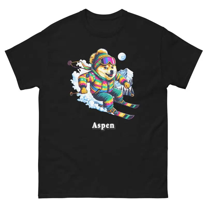 

Aspen Doge Skiing Забавный лыжный лыжный мем для собак Милая футболка