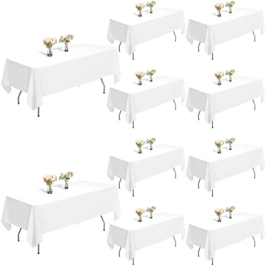 

White Rectangular Tablecloths 60x126 Inch Heavy-Duty Polyester for Rectangle Tables Reusable Washable 10-Pack