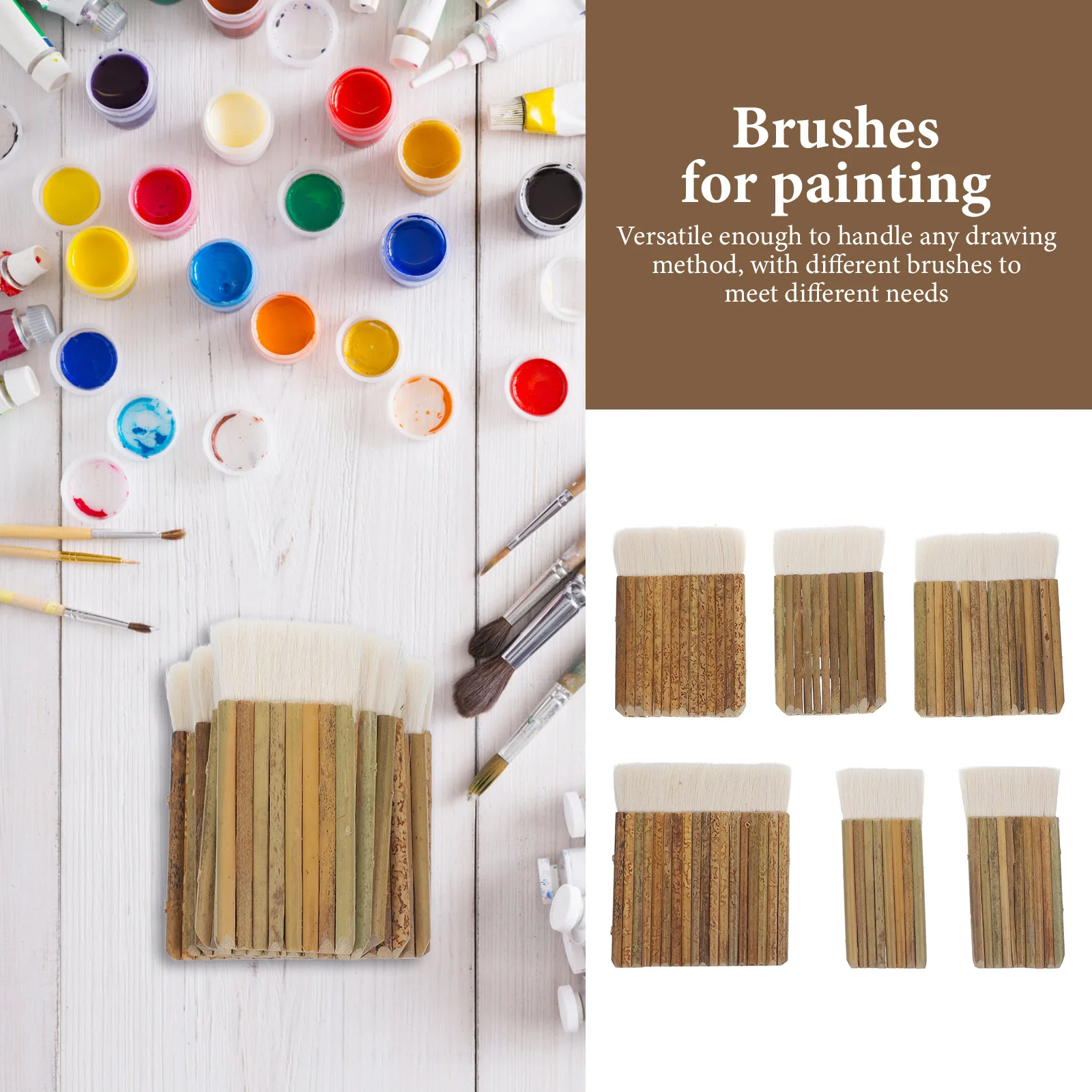 

6Pcs Wooden Handle Painting Brush Set Sheep Hair Bristles for Wall Wood Door Art Projects Portable Craft Tool Kit