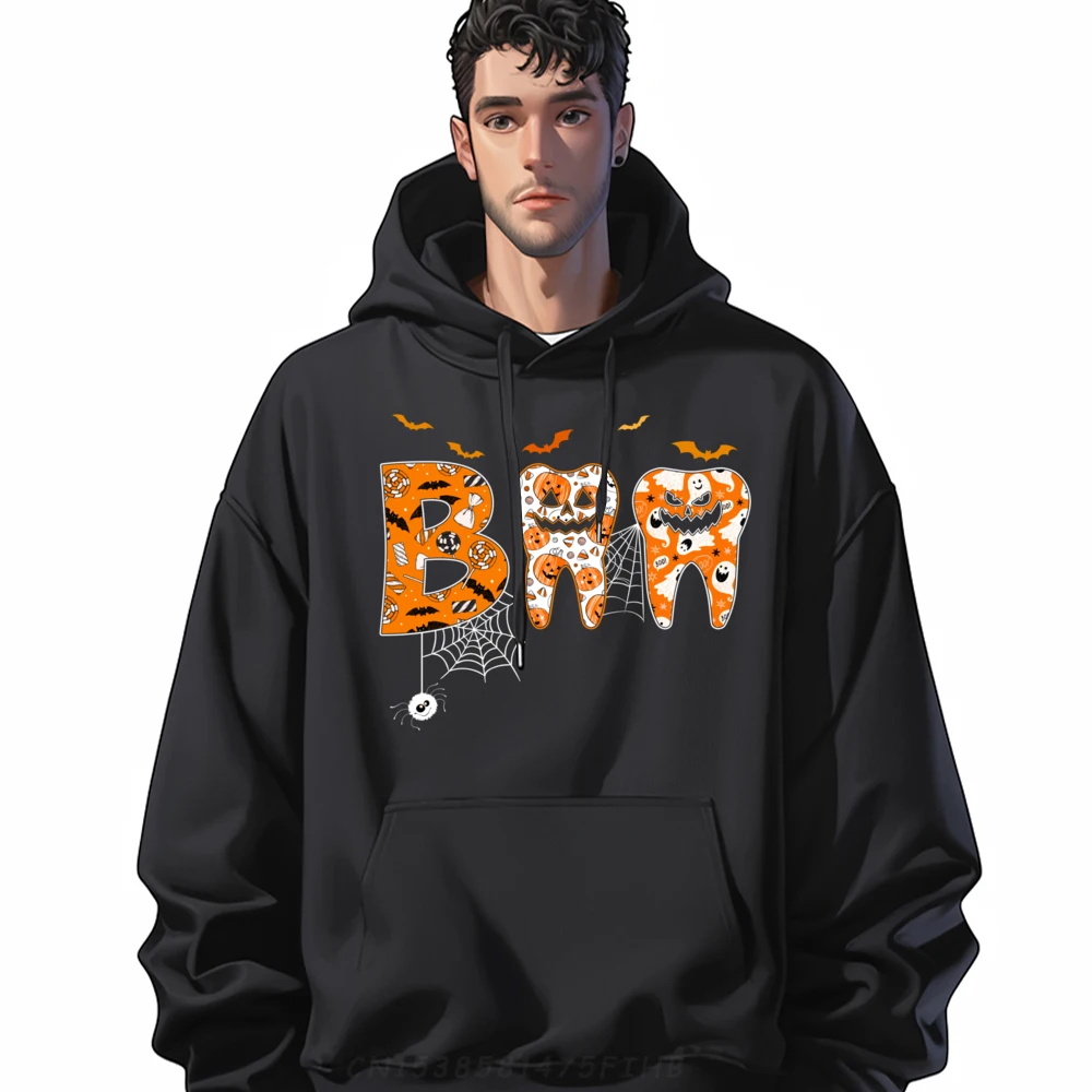 Boo Teeth Pumpkin Dentist Dental Hygienist Halloween Costume Men Graphic Tees Long Sleeve Hoodie Sweatshirts Mardi Gras