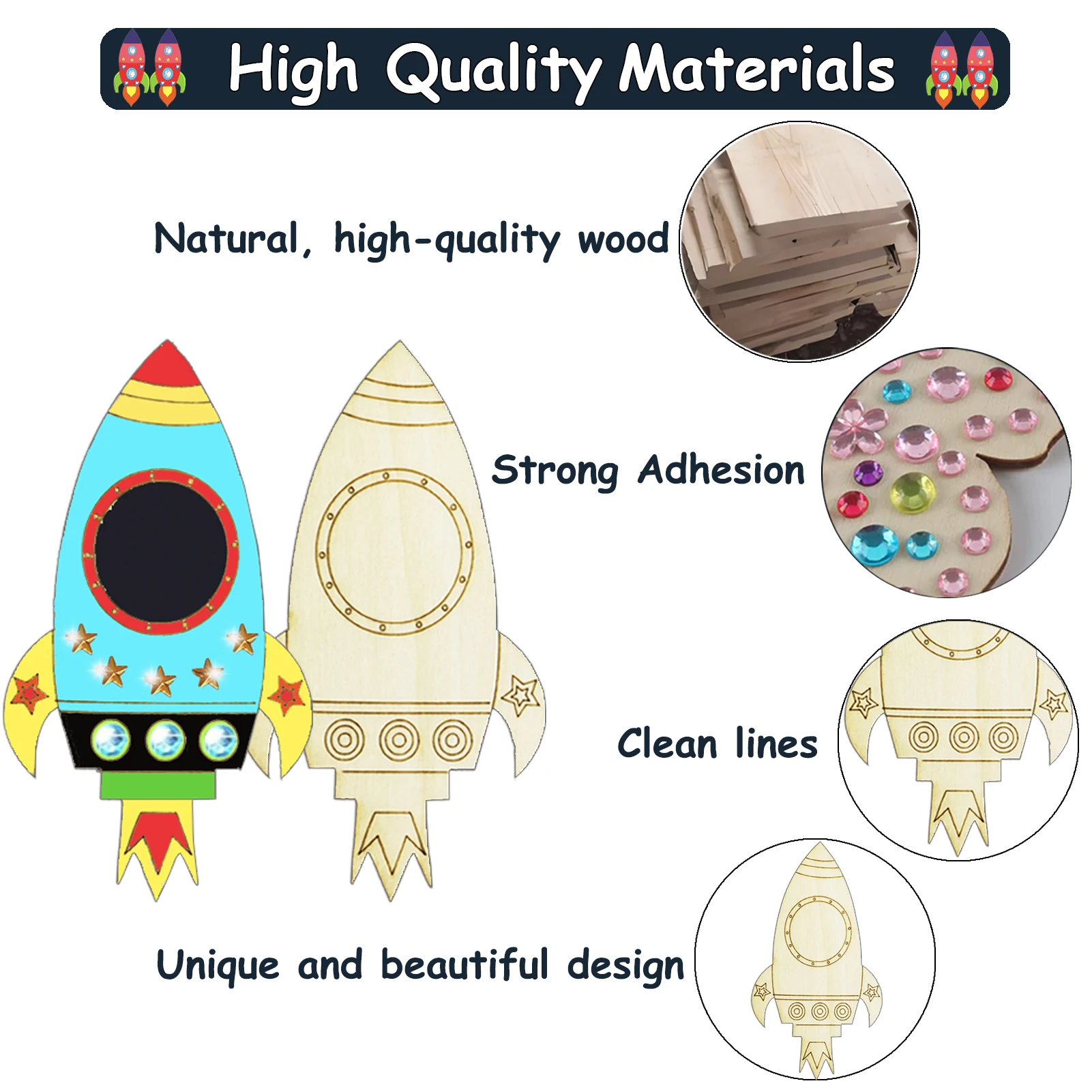 로켓 나무 수공예품 세트 240개, 나무 수공예품, 수공예품 세트, 생일 파티 수공예품 세트, DIY에 적합