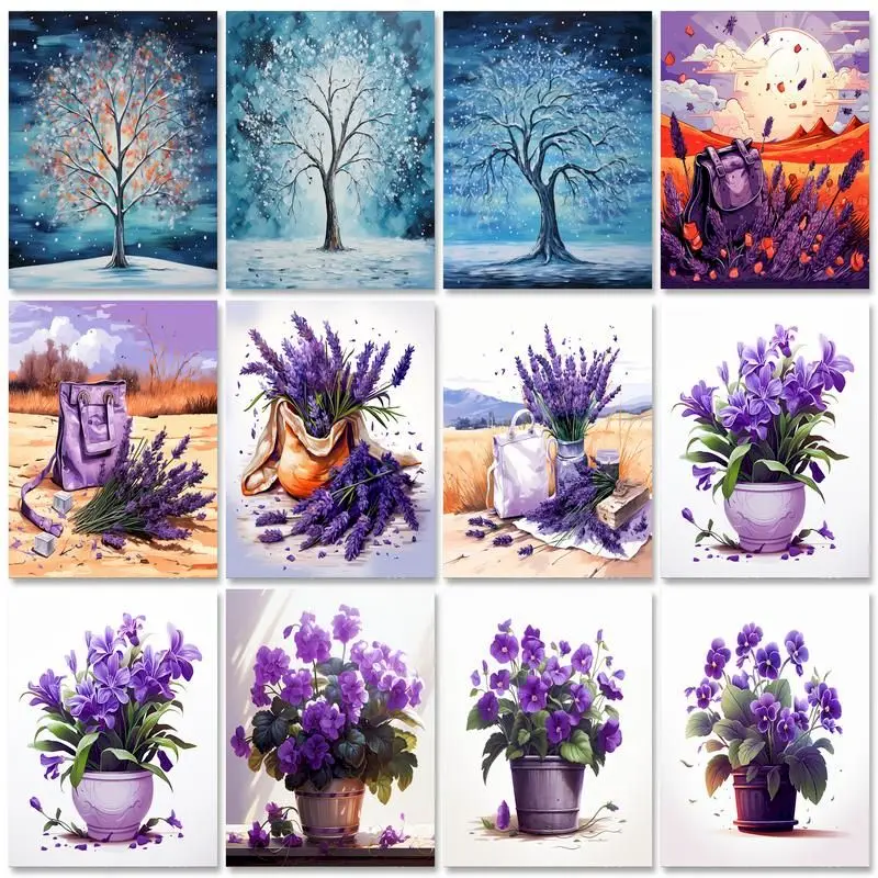 

RUOPOTY Lavender Diy Paint By Number With Frame For Adults Flowers Acrylic Paint On Canvas Painting For Home Wall Decors