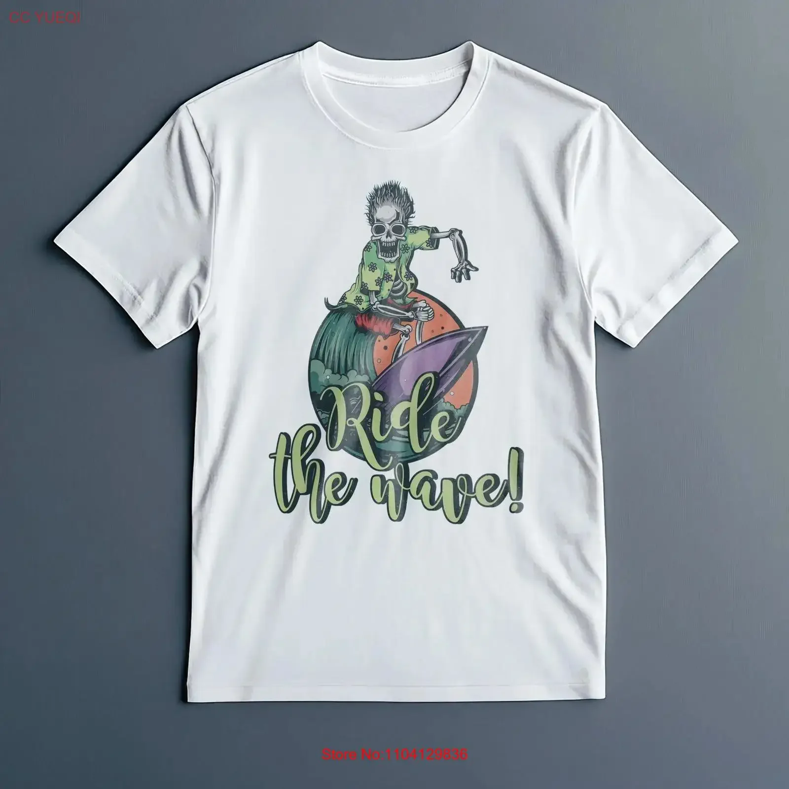 Skeleton Surfer T Shirt Ride The Wave Surfing Funny Beach Retro Summer For Surf Lovers vintage Washed Top For Everyday Wear