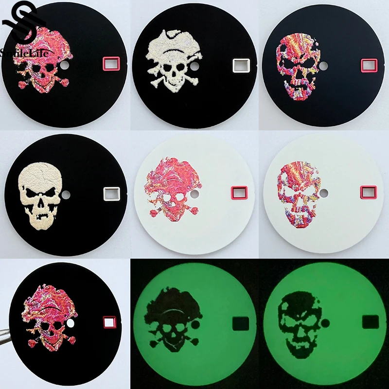 SmileLife 28.5mm Green Luminous One Piece Red Skeleton Fashion Artistic Watch Face Dial Suitable for Seiko NH35/36 Movement