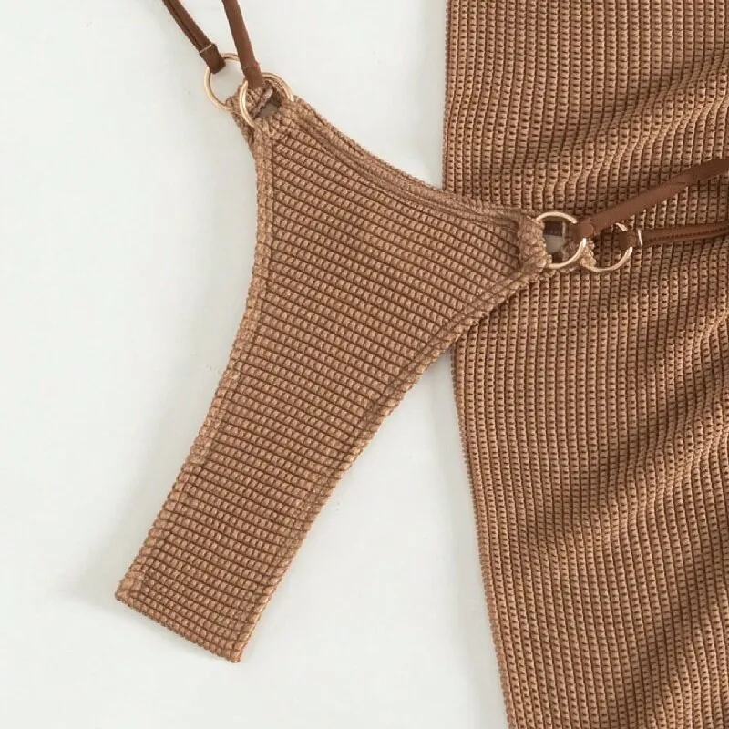 Sexy Brown Bikini Set 2025 Women Halter Push Up Bra Skirt 3 Piece Swimsuit Summer Bathing Suit Cover Up Thong Swimwear Biquini