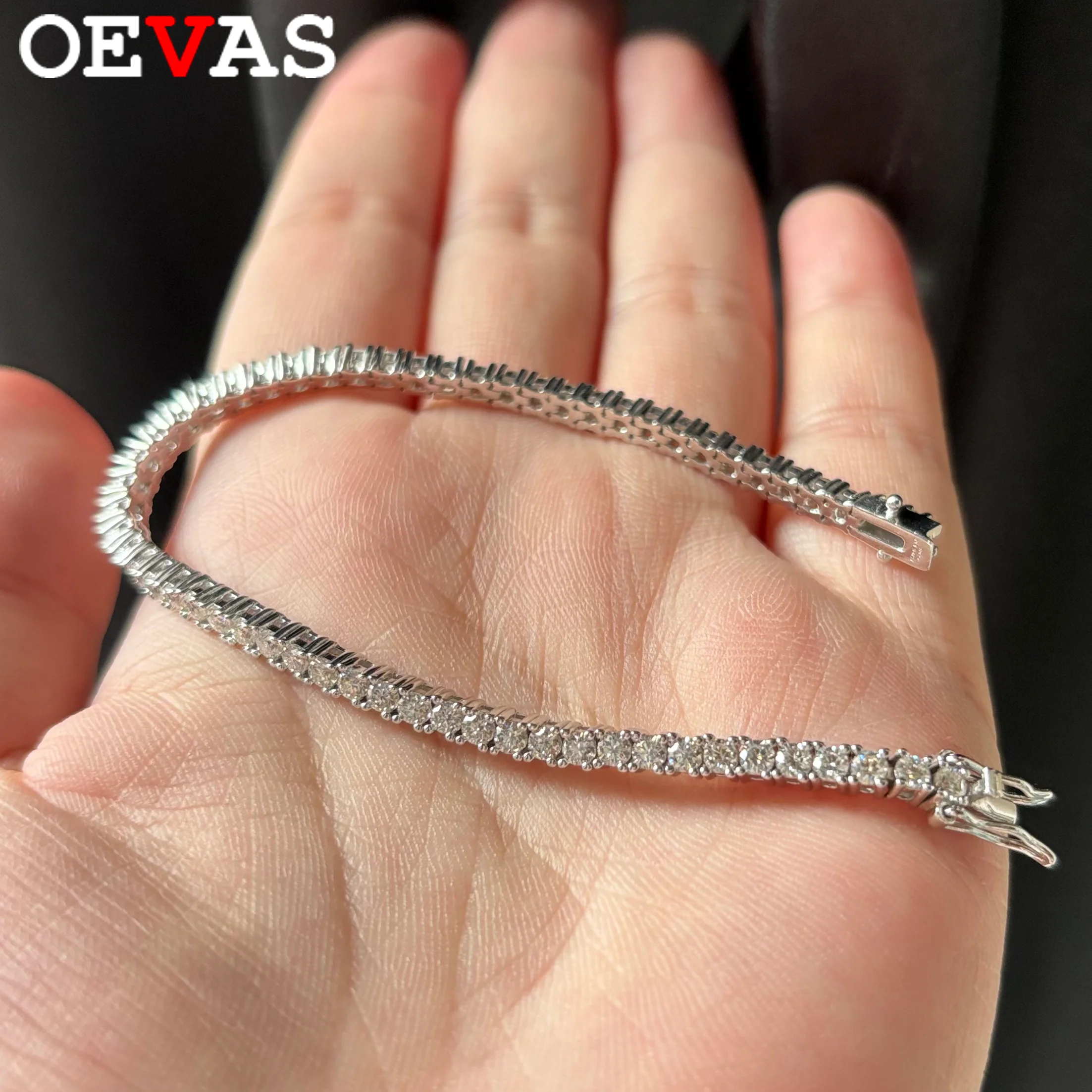 

OEVAS 2 мм полный муассанит/циркон теннисный браслет для женщин стерлингового серебра 925 пробы браслеты из белого золота модные изящные ювелирные изделия