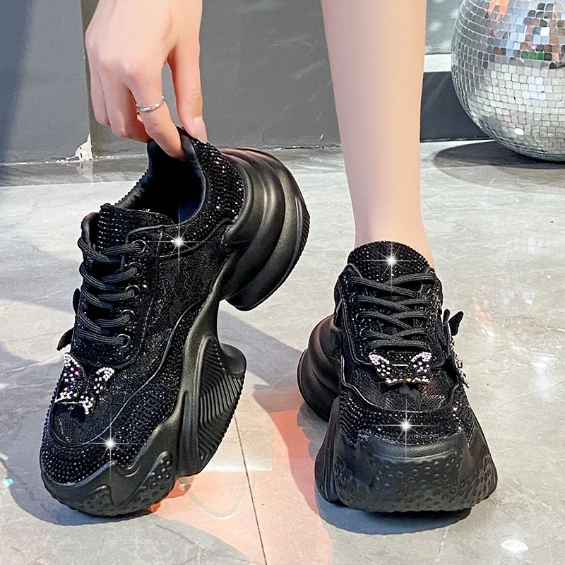 Women Platform Sneakers Shine Butterfly Design Casual Shoes  display picture 1