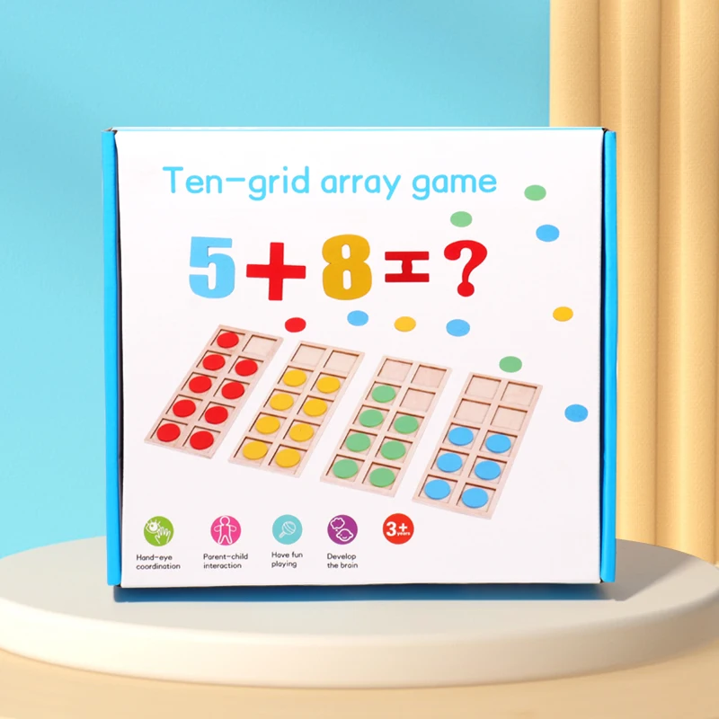 Montessori Digital Card  Ten-grid Array Game Math Toys Wooden Addition Subtraction Teaching Aids Kids Education Logical Thinking