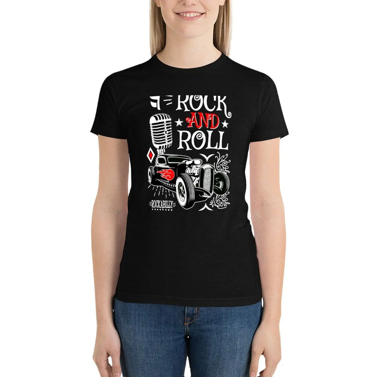 

50s Rockabilly Hot Rod Rock and Roll Vintage Rocker T-Shirt tees animal print shirt for girls tight shirts for Women