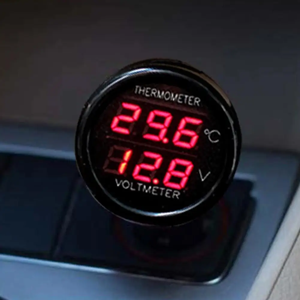 3 In 1 12/24V Car Volt Meter With Digital LED Display USB Charging Charger Temperature Meter Voltmeter Charger Cigarette Lighter