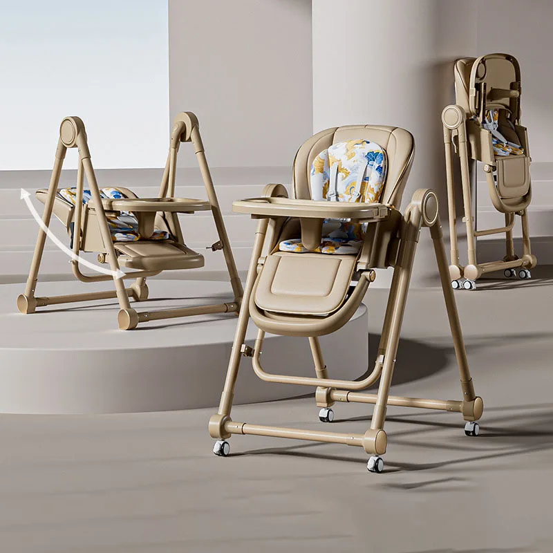 Baby Dining Chair Multifunction Adjustable 2-in-1 Smooth Cardan Wheel Foldable Toddler Reclining Chair Highchair for Baby