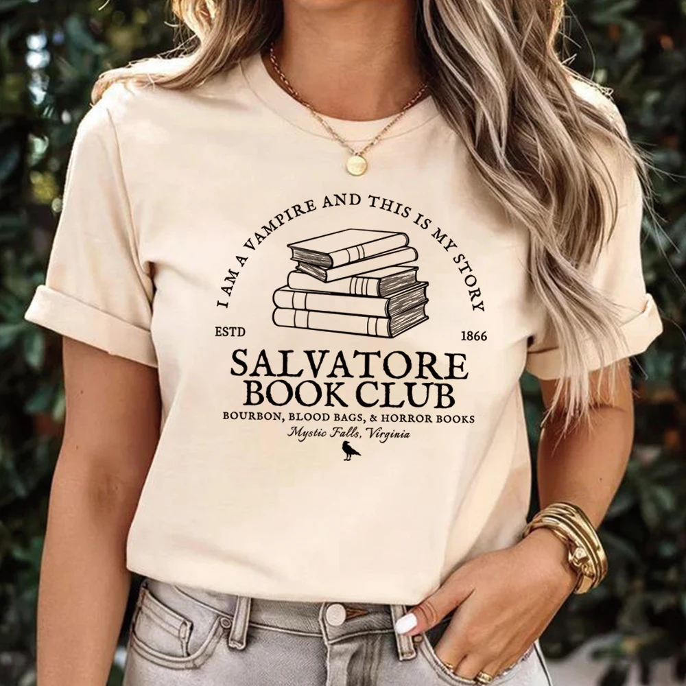 Salvatore Book Club T-shirt Vampire Diaries Shirt Mystic Falls Tee Damon Inspired Tshirt Unisex Short Sleeve Tops Fans Gift